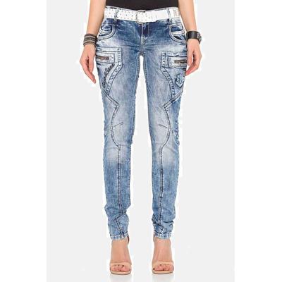 Skinny-fit-Jeans CIPO & BAXX "Jeans", Damen, Gr. 30, Länge 32, blau, 98% Baumwolle, 2% Elasthan, unifarben, Basic, skinny fit lang, Jeans, mit niedrige Taille in Skinny Fit, WD322