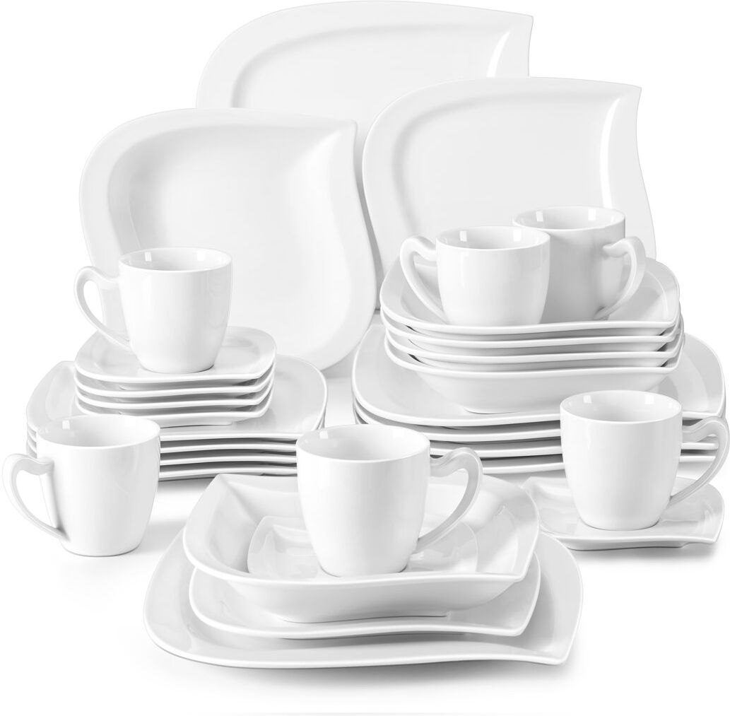MALACASA 30 Piece Dinnerware Set, Service for 6 Cream;White 30