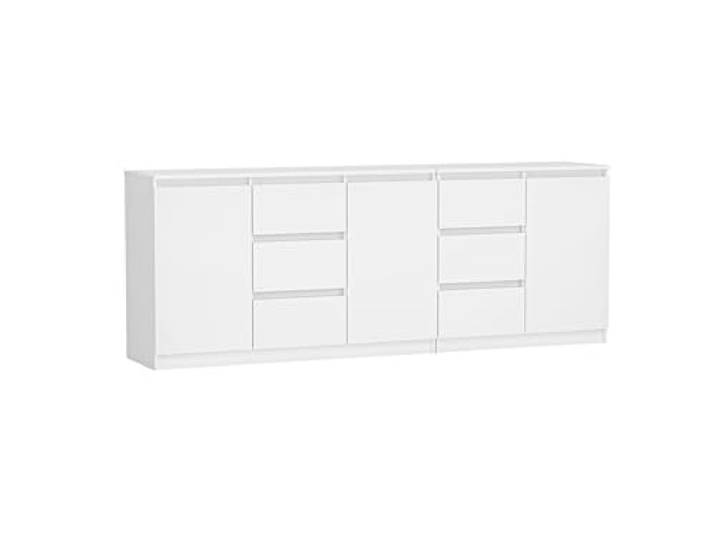 VBChome Kommode 120x35x75 cm / 80x35x75 cm, 3 Türen, 6 Schubladen, Weiß, grifflose Schubladen, Mehrzweckschrank für Flur, Schlafzimmer & Wohnzimmer