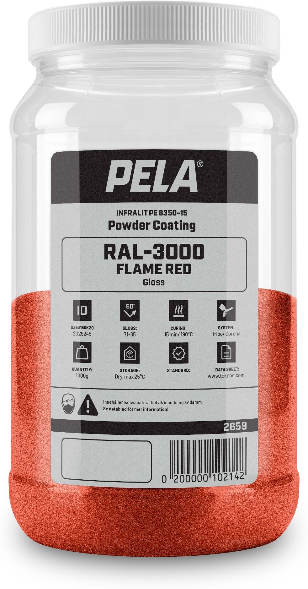 Pulverlackeringsfärg röd, 1 kg