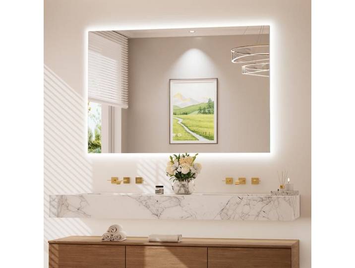 Keonjinn Miroir salle de bain led 120x80cm miroir lumineux rectangulaire antibuée IP44 3 couleurs horizontal/vertical mural