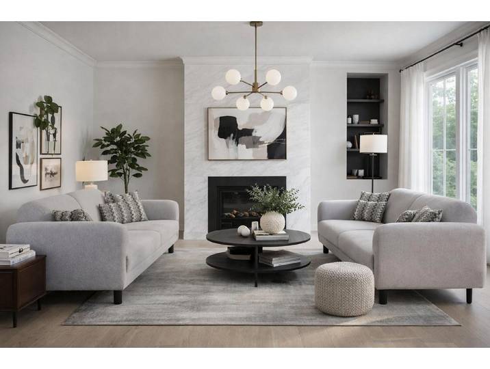Xlmoebel 3-Sitzer Elegante graue Designer-Couchgarnitur für modernes Wohnen, Couchgarnitur 2 Teile, Made in Europa