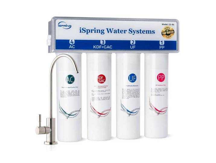 iSpring Wasserfilter CU-A4 tanklose Ultra-Filtration mit 4 Stufen&weicher Edelstahlarmatur