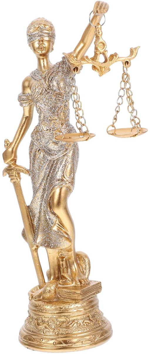 Justitia Beeld - Griekse Godin van de Gerechtigheid - Resin met Goudaccenten en Bronskleur