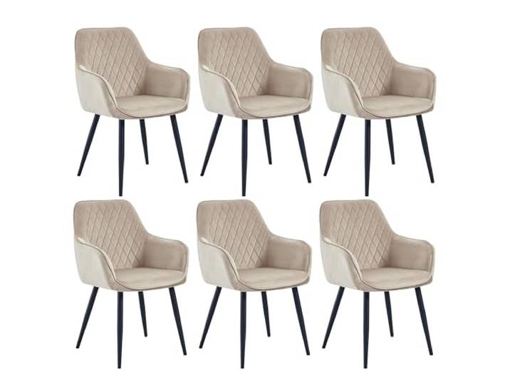 Colenis Esszimmerstühle, 6er Set für Küche, Wohnzimmer, Schlafzimmer, Küchenstühle mit Armlehnen Metallbeinen, gepolsterte Sitzfläche aus Samt, bis 120 kg belastbar, Beige - Beverly