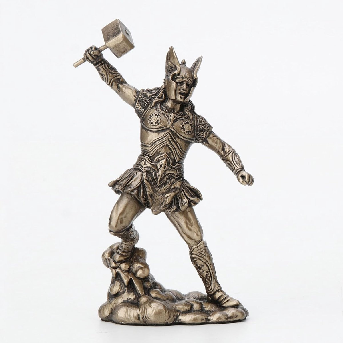 Thor Beeldje Noorse God Handgeschilderd Hars Brons Hoogte: 11,4 cm