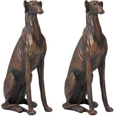 "Glitzhome 30""H Morden MgO Bronze Sitting Guardian Greyhound Dog Garden Statue Porch Sculpture Indoor Outdoor"