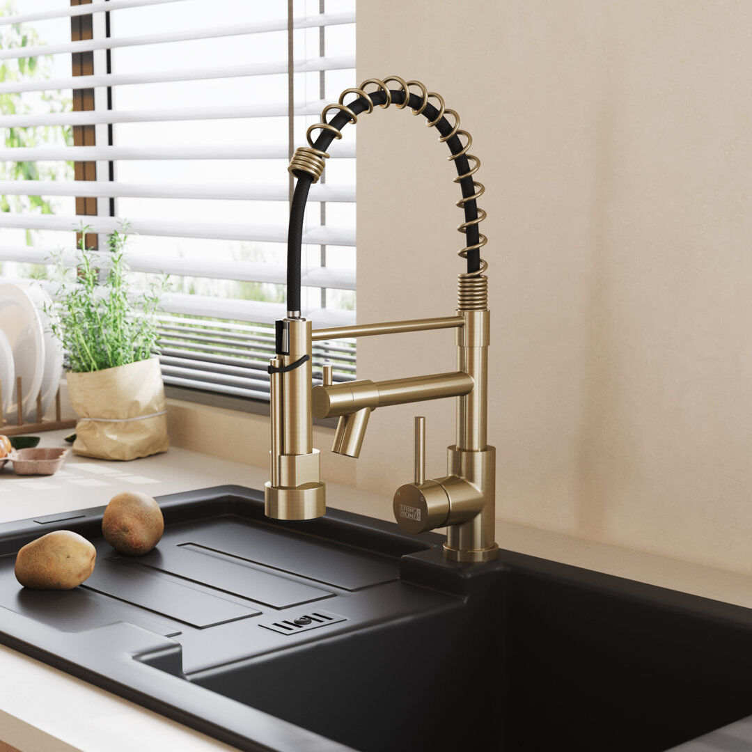 Belfry Kitchen Lippencott Pull Down Kitchen Faucet Brushed Gold