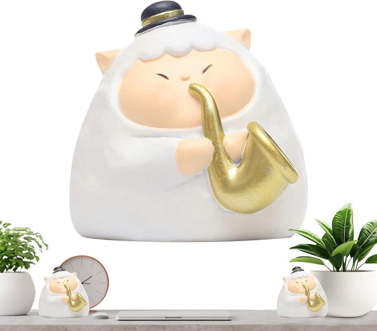 Handgeschilderd Dierenbeeldje Saxofoon van Hars voor Decoratie