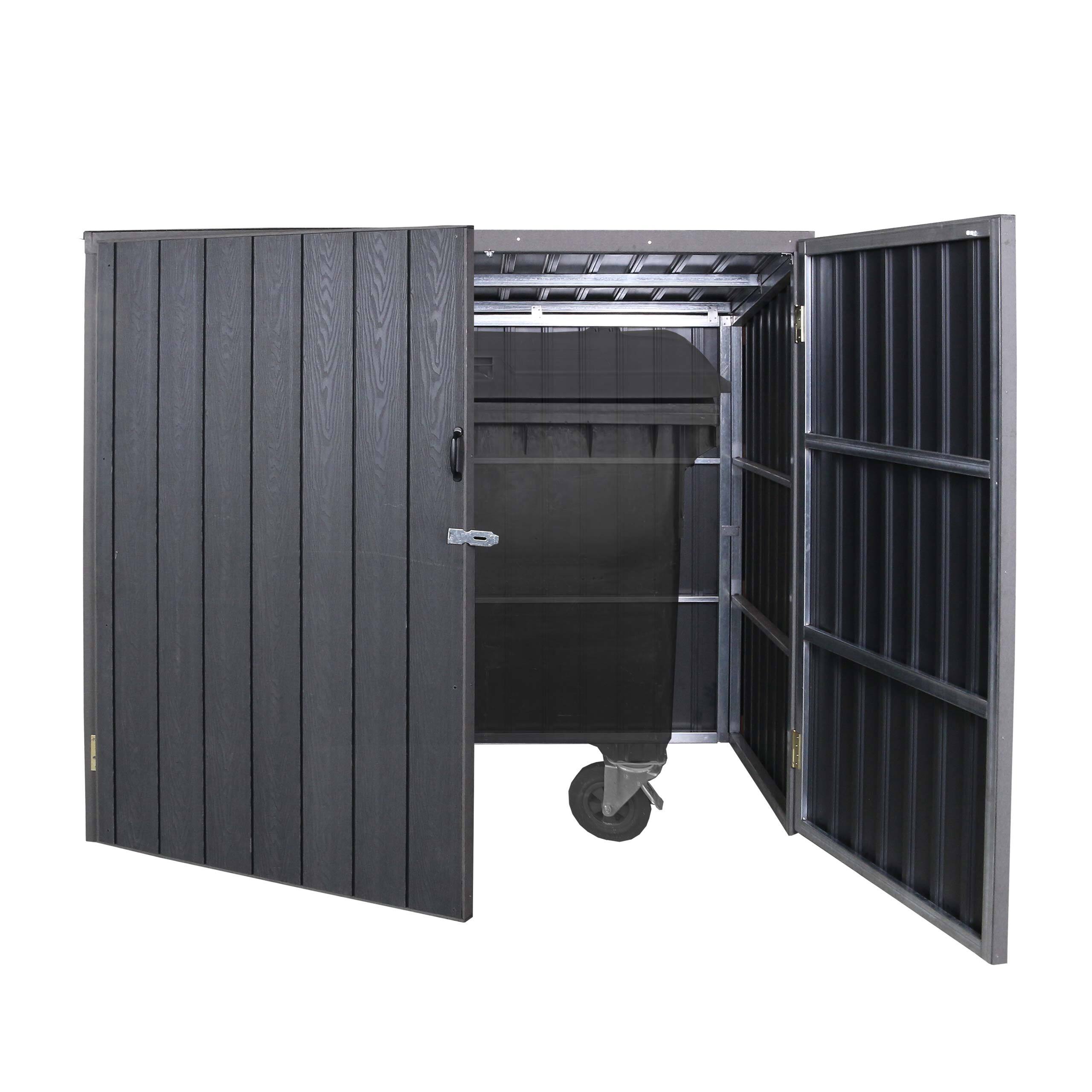 Mülltonnenverkleidung MCW-J29, Mülltonnenbox für Müllcontainer 660-1100L, WPC Metall 172x213x160cm grau