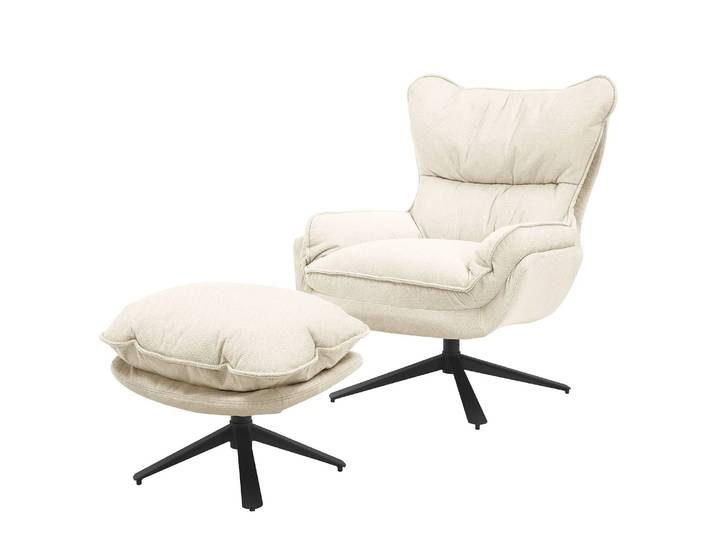 Fauteuil lounge PIPAL avec repose-pieds Beige/Beige Gamme chenille 80 x 92 x 95cm