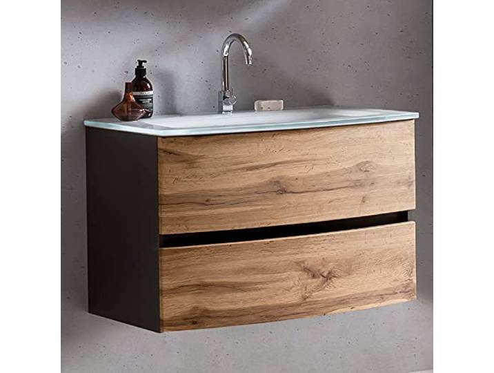 Waschtisch Kornel 80 cm mit Waschbecken weiß – Graphitgrau / Eiche