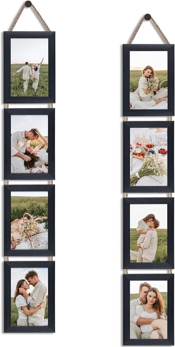 Set van 2 Zwarte Hangende Fotolijsten Collage 4x6 Inch - Verticale Wanddecoratie