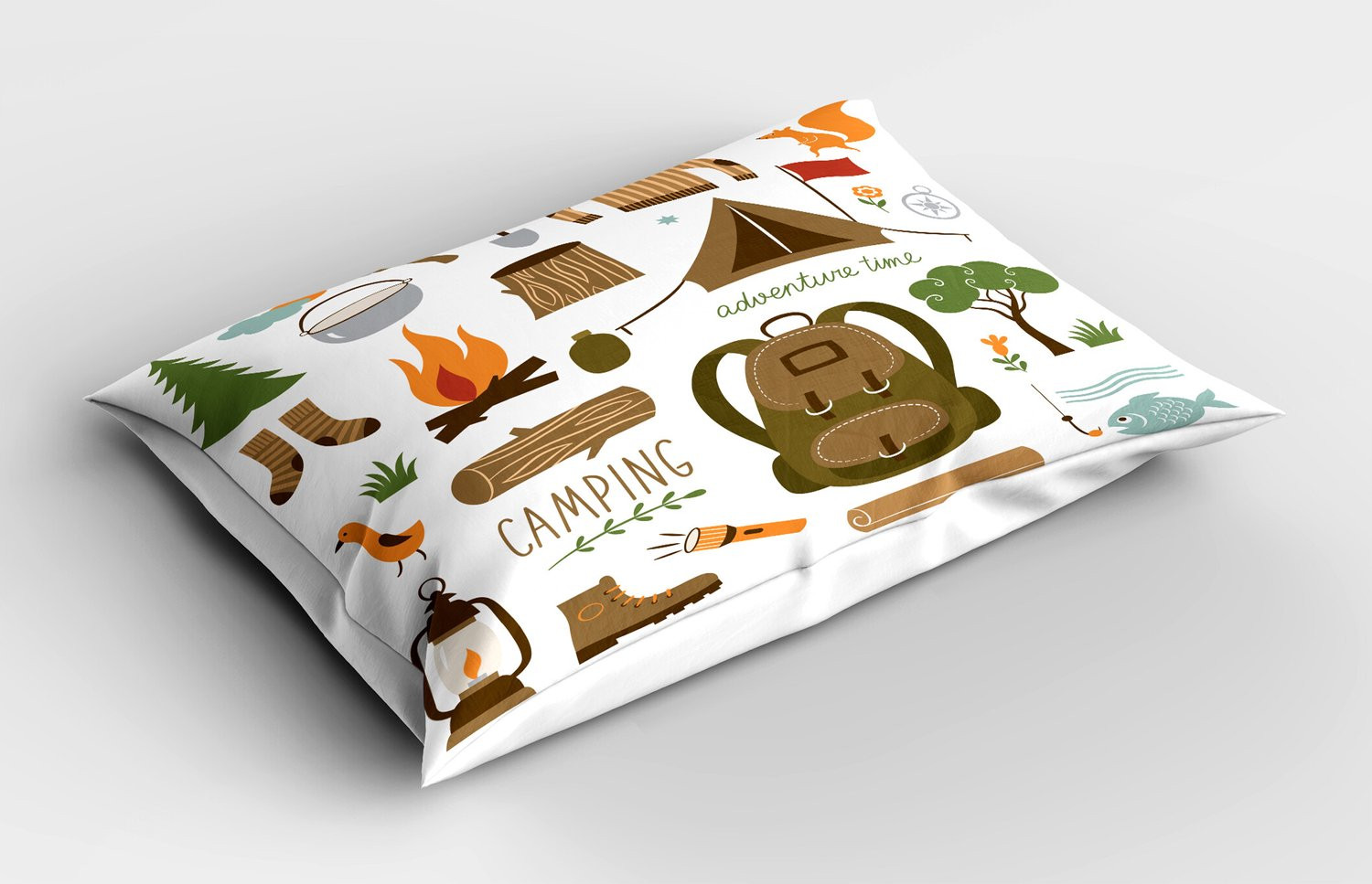 ABAKUHAUS Avontuur Kussensloop met Campfire Print, Wit Khaki, 90 x 50 cm