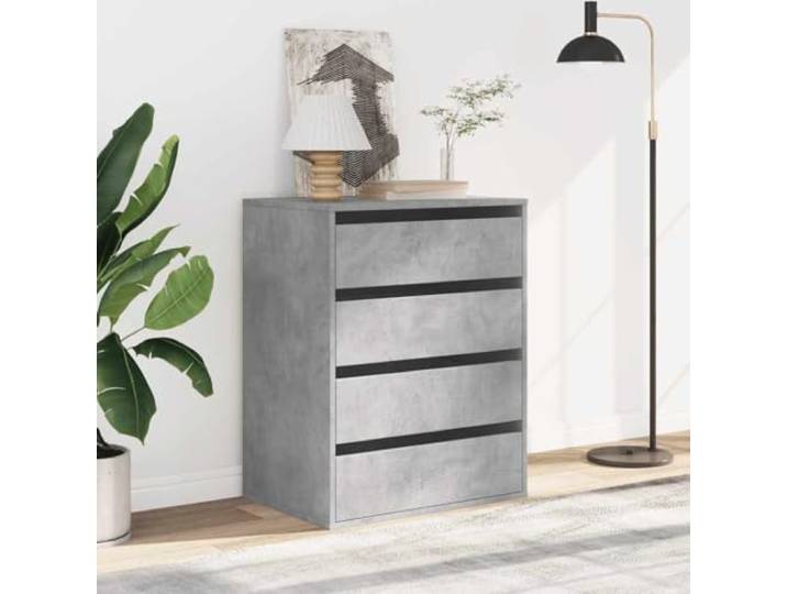 Eckkommode grau Beton 60 x 41 x 76 cm aus mehrschichtigem Holz 4 Schubladen, großer Stauraum, oben ausstellbar, kippsicher, einfache Reinigung