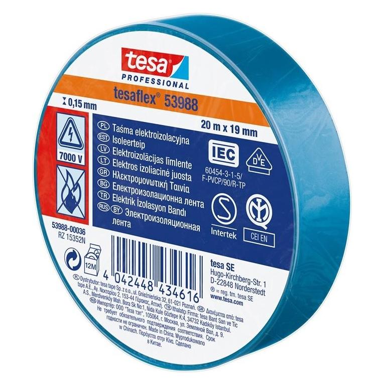 tesa Insulating tape Tesaflex 53988, blue, 19 mm x 20 m (19 mm) (54033072)