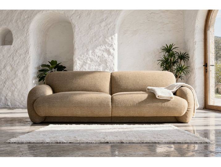 Canapé 3 places en tissu texturé camel Yuma