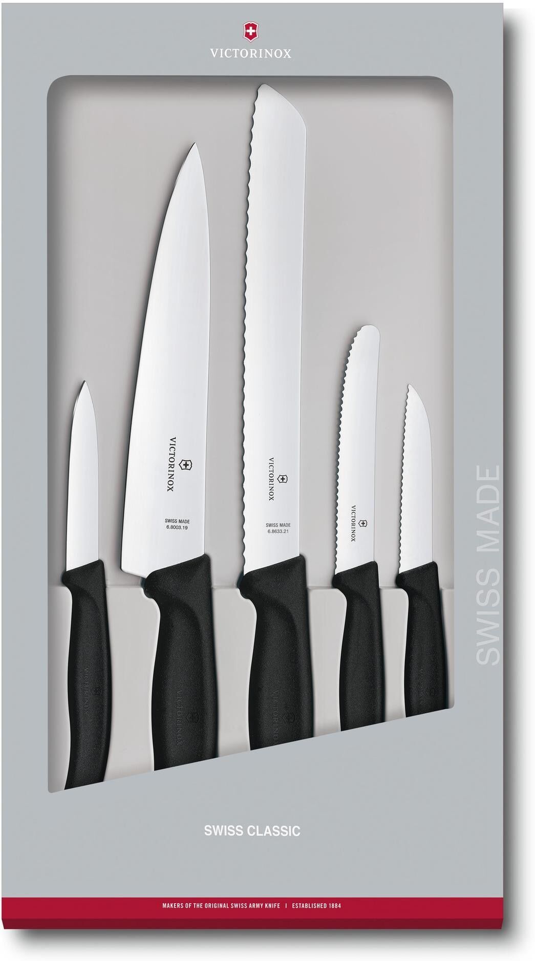 Messer-Set VICTORINOX "Messerset 5 Teilig", schwarz, Edelstahl, Kochmesser-Sets, Messer-Set schwarz Einheitsgröße