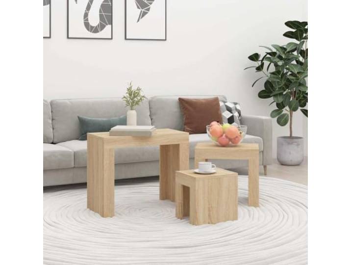 HEFZGDB Satztische 3-TLG. Sonoma-Eiche Holzwerkstoff Couchtische Beistelltische Nachttische stapelbar vielseitig praktisch