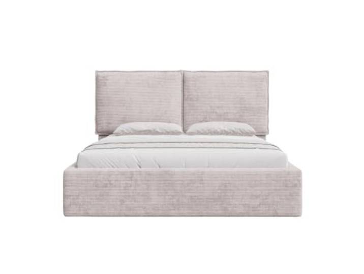 Chilly. Möbel Design Bett Menton - Minimalistisches Polsterbett mit Bettkasten, Lattenrost und Kopfteil - 140x200 cm - Metallrahmen - Cord Beige