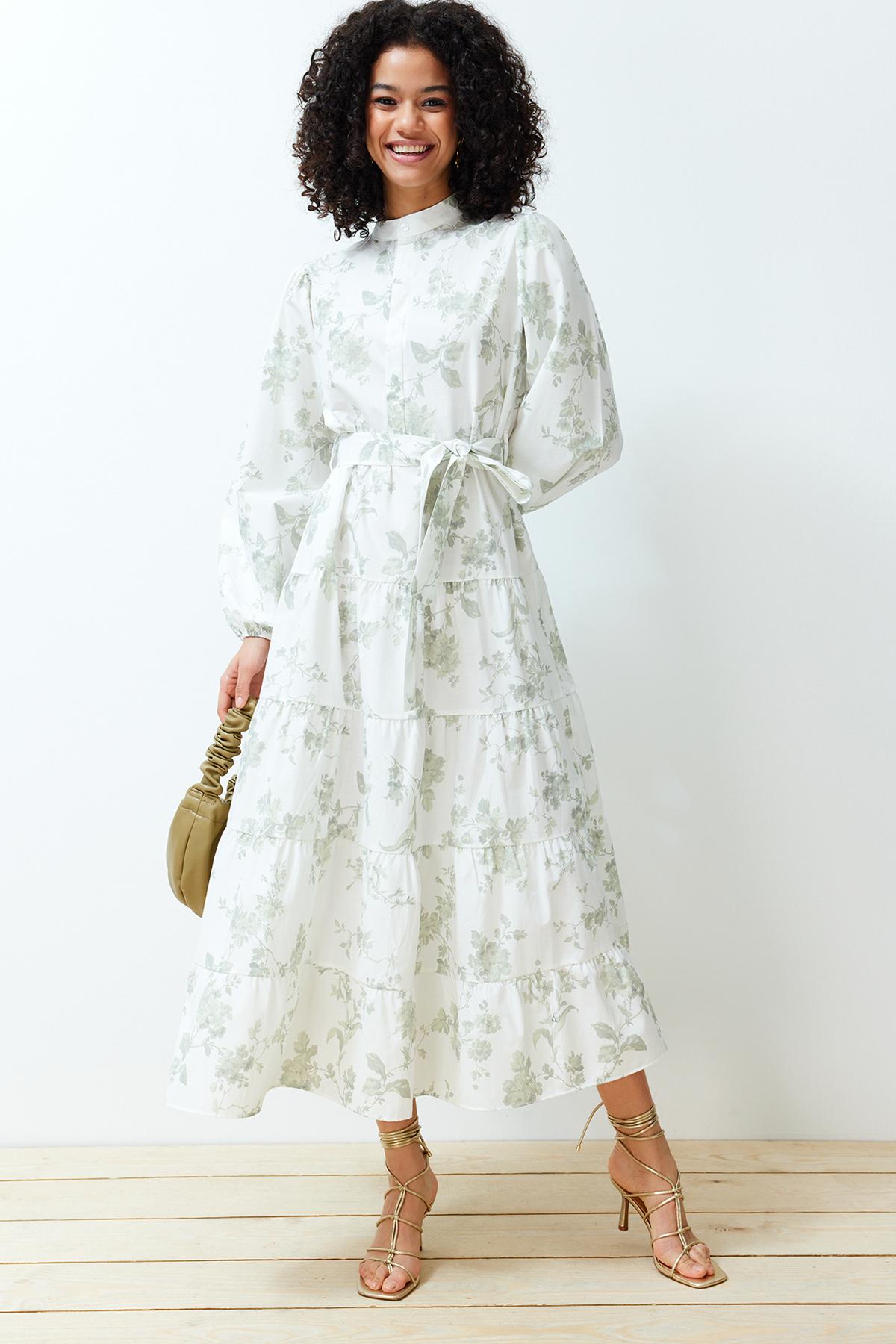 Damesjurken met bloemenprint, lang model, casual, normale pasvorm, bescheiden mode