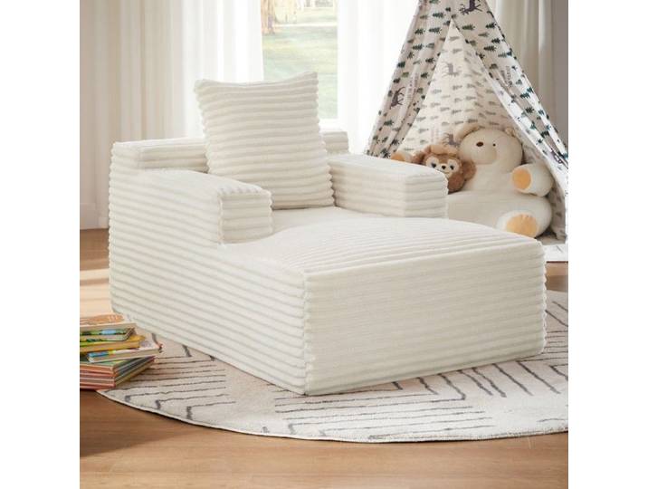 Canapé‑lit Moderne Beige 81x117x50cm Velours Côtelé Sans Montage Fauteuil Détente pour Salon Bureau et Petit Logement