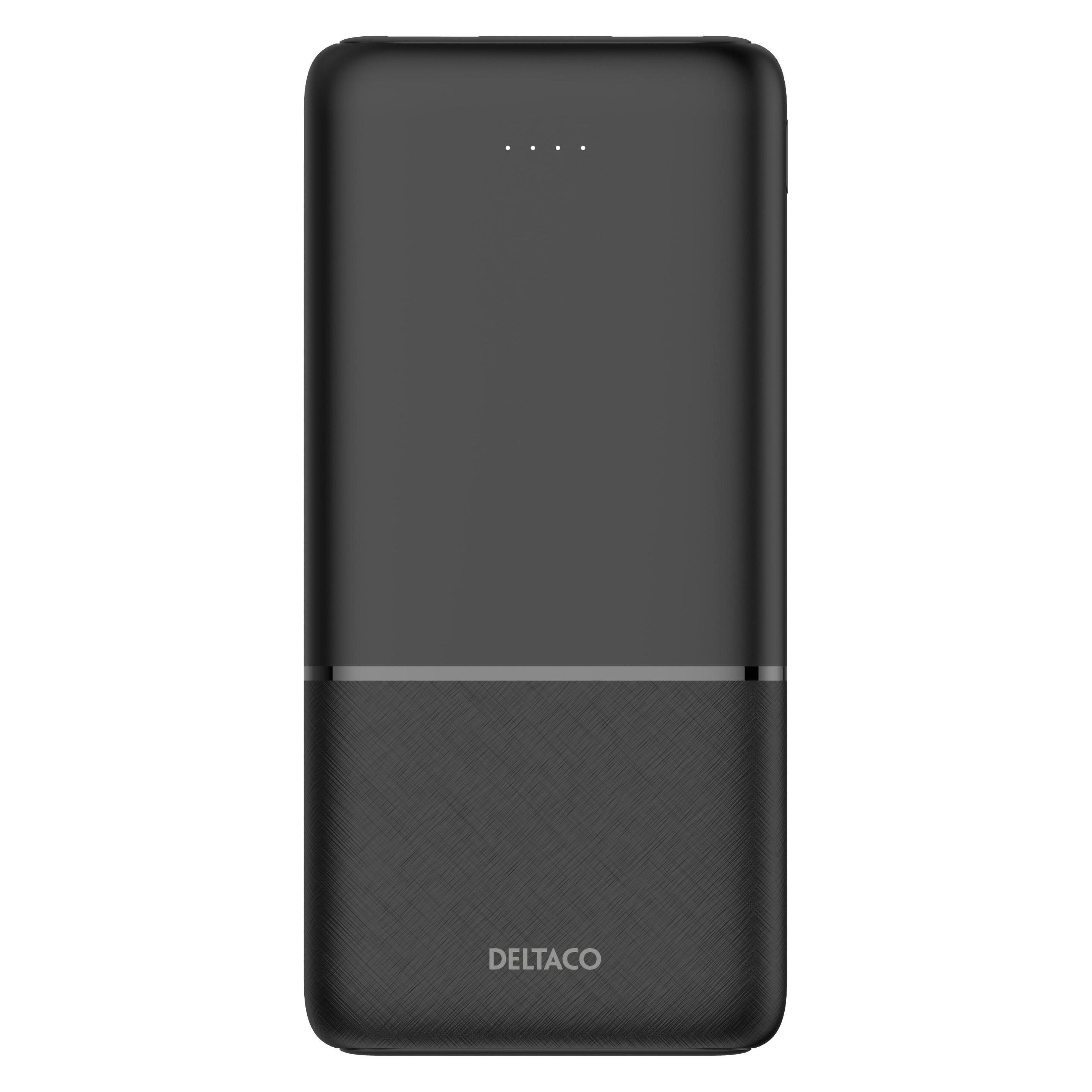 Deltaco Powerbank 10,000 mAh, 2x USB-A 18 W, 1x USB-C PD 20 W - Black (10000 mAh, 20 W, 37 Wh) (1902123)