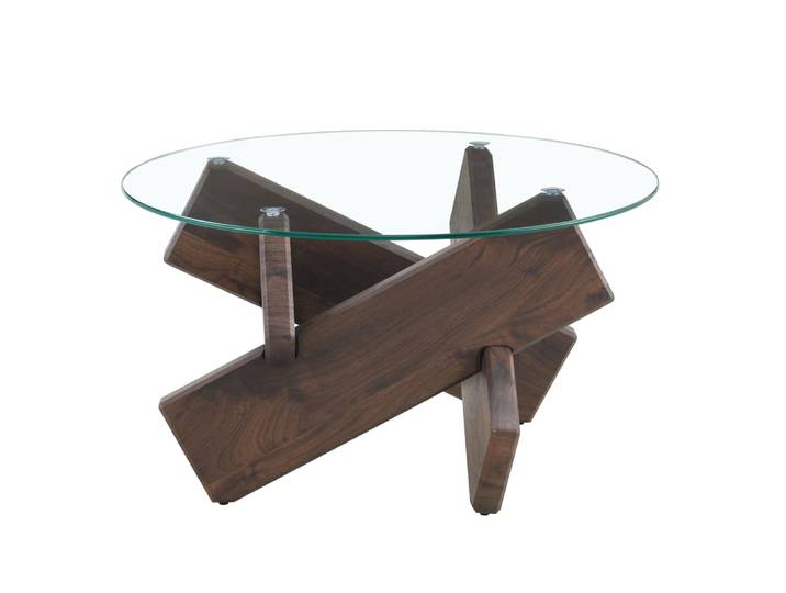 Table basse en verre transparente avec piètement croisé 79x79x45 cm