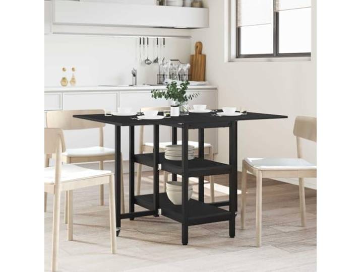 Esstisch 122 x 80 x 76,5 cm Holzwerkstoff Schwarz Eichen-Optik Ausziehbar,klappbar,Regalbretter,Stauraum,mobil,wasserabweisende Platte,innen,leicht zu pflegen