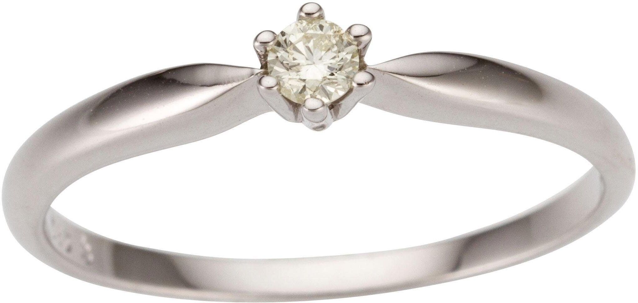Solitärring FIRETTI "Schmuck Geschenk Gold 750 Damenring Verlobungsring Goldring Solitär" Gr. 19, weiß (weißgoldfarben), Fingerringe, Damen, 19, 0,1 P2 = erkennbare Einschlüsse, Diamanten Weißgold 750, Diamanten, Weißgold 750, mit Brillant
