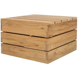Beistelltisch aus recyceltem Teakholz, massiv und quadratisch, natur, Outdoor mit Rollen, 54 cm