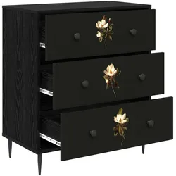 vidaXL, Kommode + Sideboard, Kommode BREMEN Magnolienmuster 66 x 36,5 x 76 cm Holzwerkstoff (36.50 x 66 x 76 cm)
