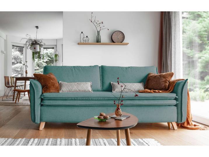 MIUFORM Charming Charlie Slim - Canapé avec fonction lit et coffre de lit - 225x90cm - Aqua - Canapé-lit 3 places