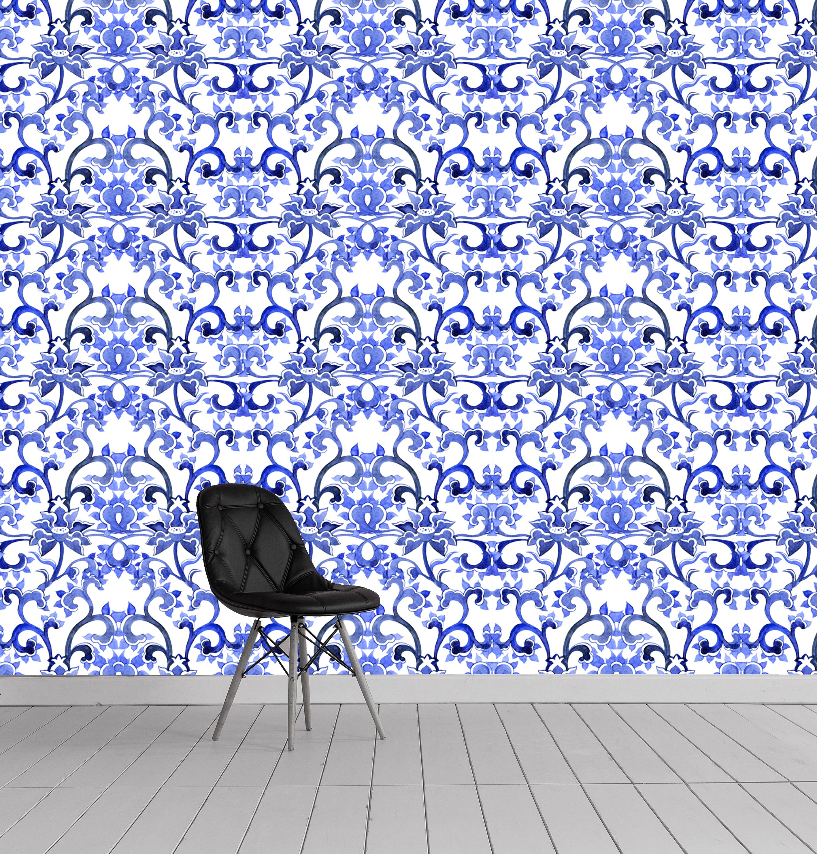 Vinyltapete QUEENCE "Yusuf", blau, B:0,9m L:2,5m, Vinyl, Tapeten, Vinyltapete, 90x250cm, selbstklebend, kinderleichte Anbringung,, Sticker blau B/L: 0,9m x 2,5m