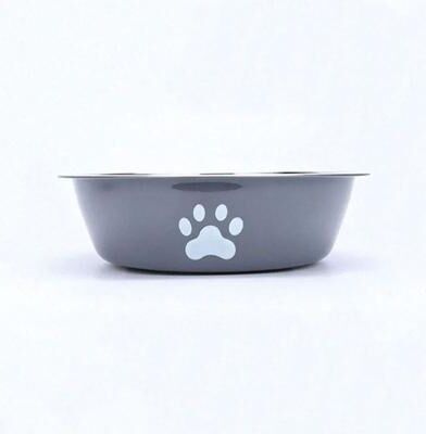 Uplift Essentials Printed Stainless Steel Non Slip Pet Feeding Bowl grey l