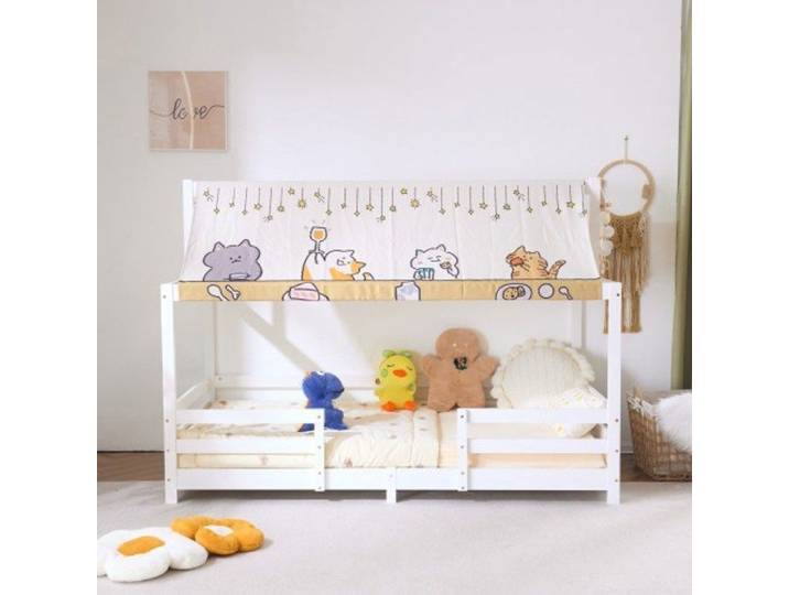 Lit cabane enfant - ALIGHTUP - ALIGHTUP - 90x200 cm - Baldaquin tissu - Pin blanc