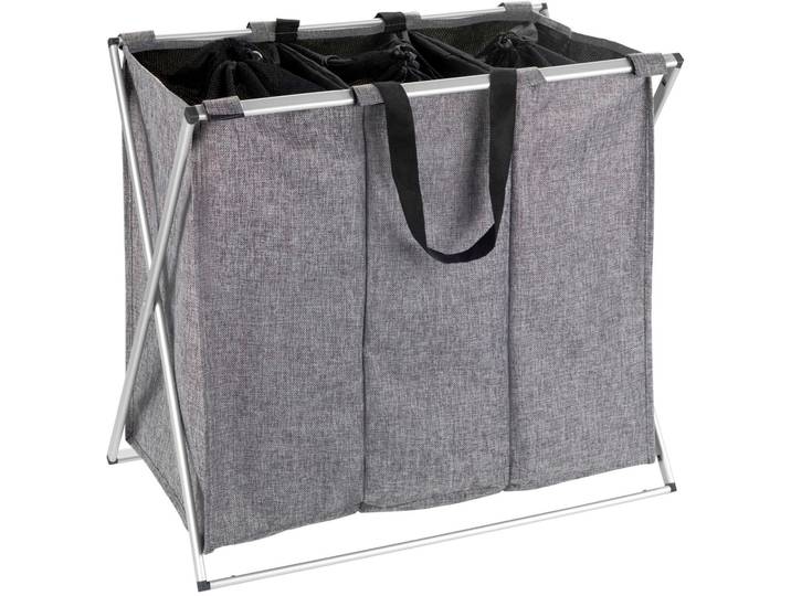 Wäschesortierer WENKO Trio , grau, B:63cm H:57cm T:38cm, Aluminium, Polyester, Wäschesammler, Wäschesortierer
