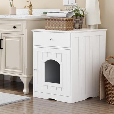 GREATPLANINC Wooden Cat Litter Box with Drawer Side Table Storage Table