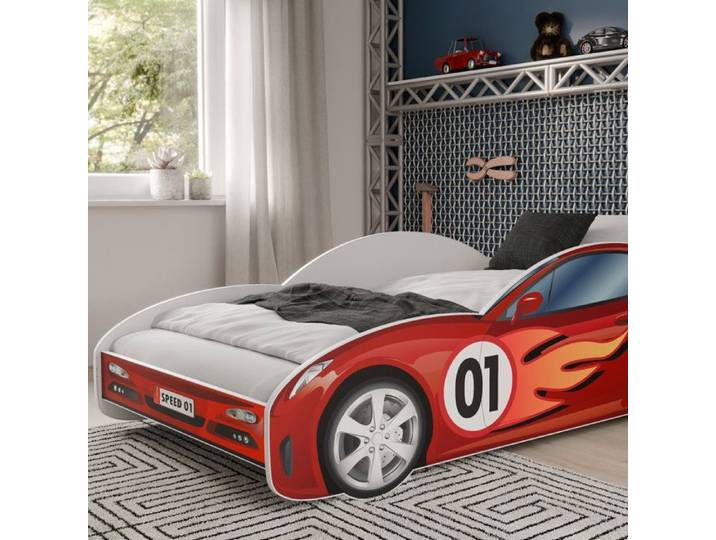 Lit enfant pour garçon auto Speed + sommier + matelas 80x160 cm