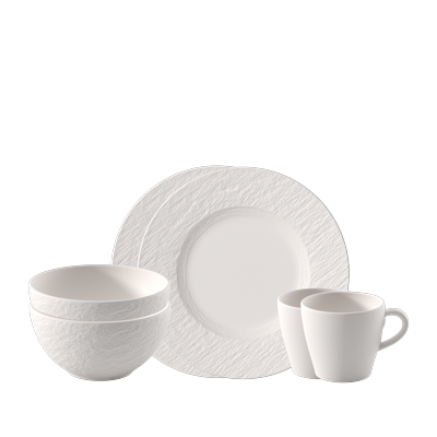 Frühstücks-Geschirrset VILLEROY & BOCH "Manufacture Rock Fruehstuecksset", weiß, 6, Porzellan, Geschirr-Sets, Premium Porzellan