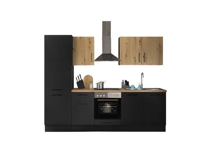 TURIN Z Küchenzeile ohne Küchengeräte Küche in Artisan Eiche Optik Schwarz 270 x 211 x 60 cm (B/H/T), Küche ohne Elektrogeräte, Einbauküche ohne Geräte, geräumig, mit viel Stauraum, modernes Design