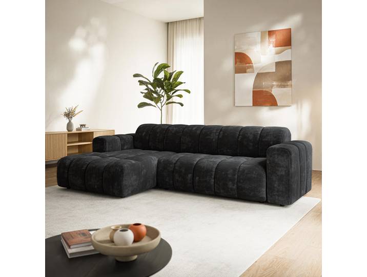 Masseno Ecksofa SETIA, Sofa L-Form, Moderne Eckcouch für Wohnzimmer - Schwarz, LUMO 80