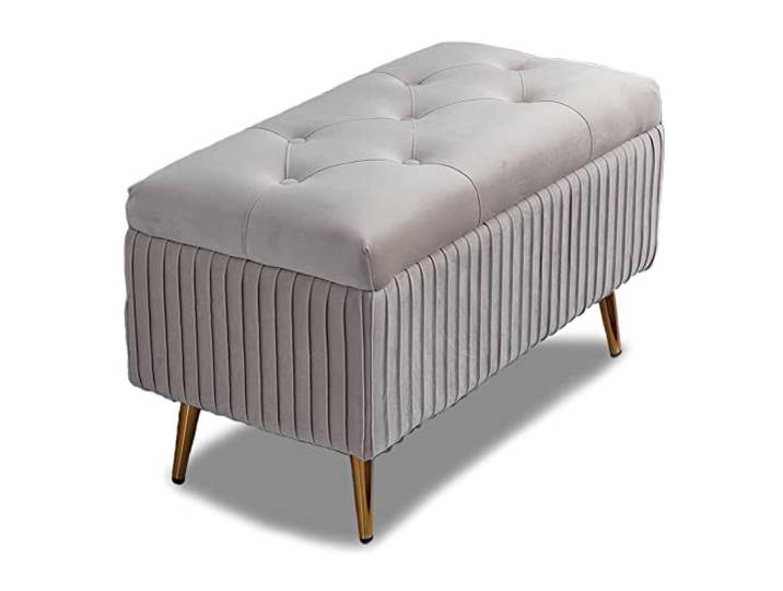 Bakaji Samt Sitzbank, Rechteckige Polsterbank Schminkbank Mit Stauraum, Truhenbank, Gepolsterter Aufbewahrungsbox, Metallbeine, Schlafzimmer, Wohnzimmer, Flur, 80 x 40 x 45 cm, (Grau)