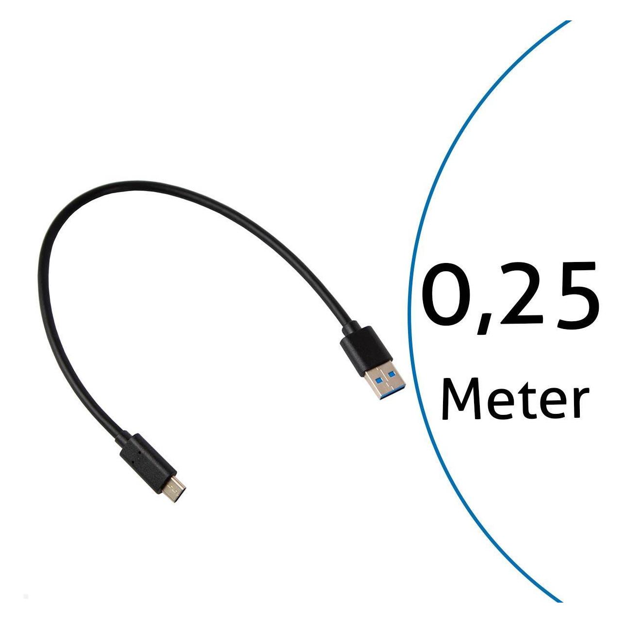TecLines TUC017B USB-A auf USB-C Kabel 25 cm, schwarz (0.25 m) (TUC017B)
