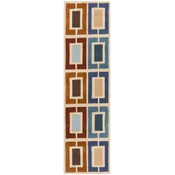 KADIMA DESIGN Wollteppich Handgetuftet Retro-Design Multicolor | Für Wohn- und Schlafbereiche | 60x230cm