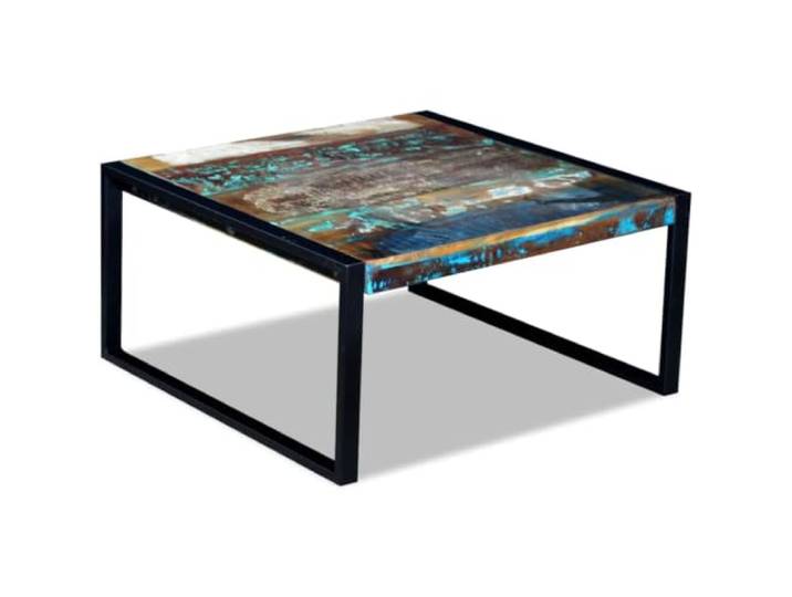 HEFZGDB Couchtisch Altholz Massiv 80x80x40 cm Antik-Stil Wohnzimmertisch mit Eisengestell Handgefertigt Retro Einzigartiges Unikat Stabiles Möbelstück