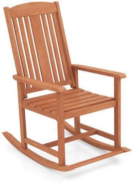 Costway Outdoor Rocking Chair Solid Wood High Back Rocker with Slatted Seat