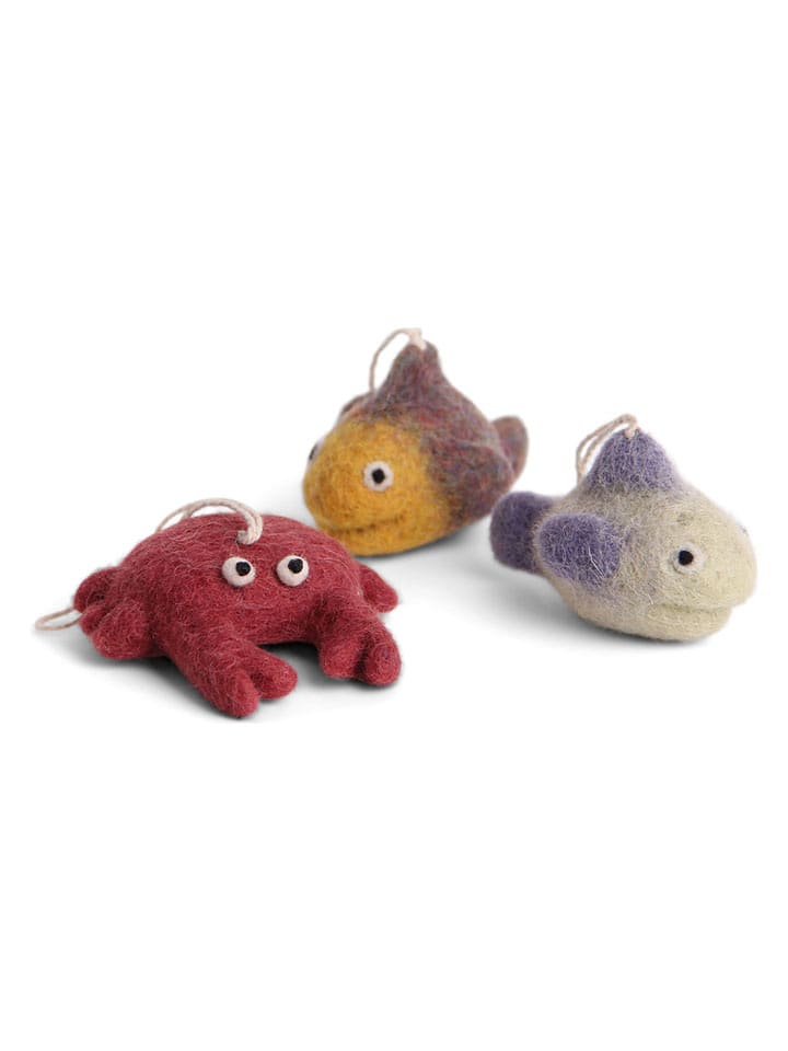 Gry & Sif 3er-Set: Dekohänger ''Crab & Fish'' in Bunt - onesize