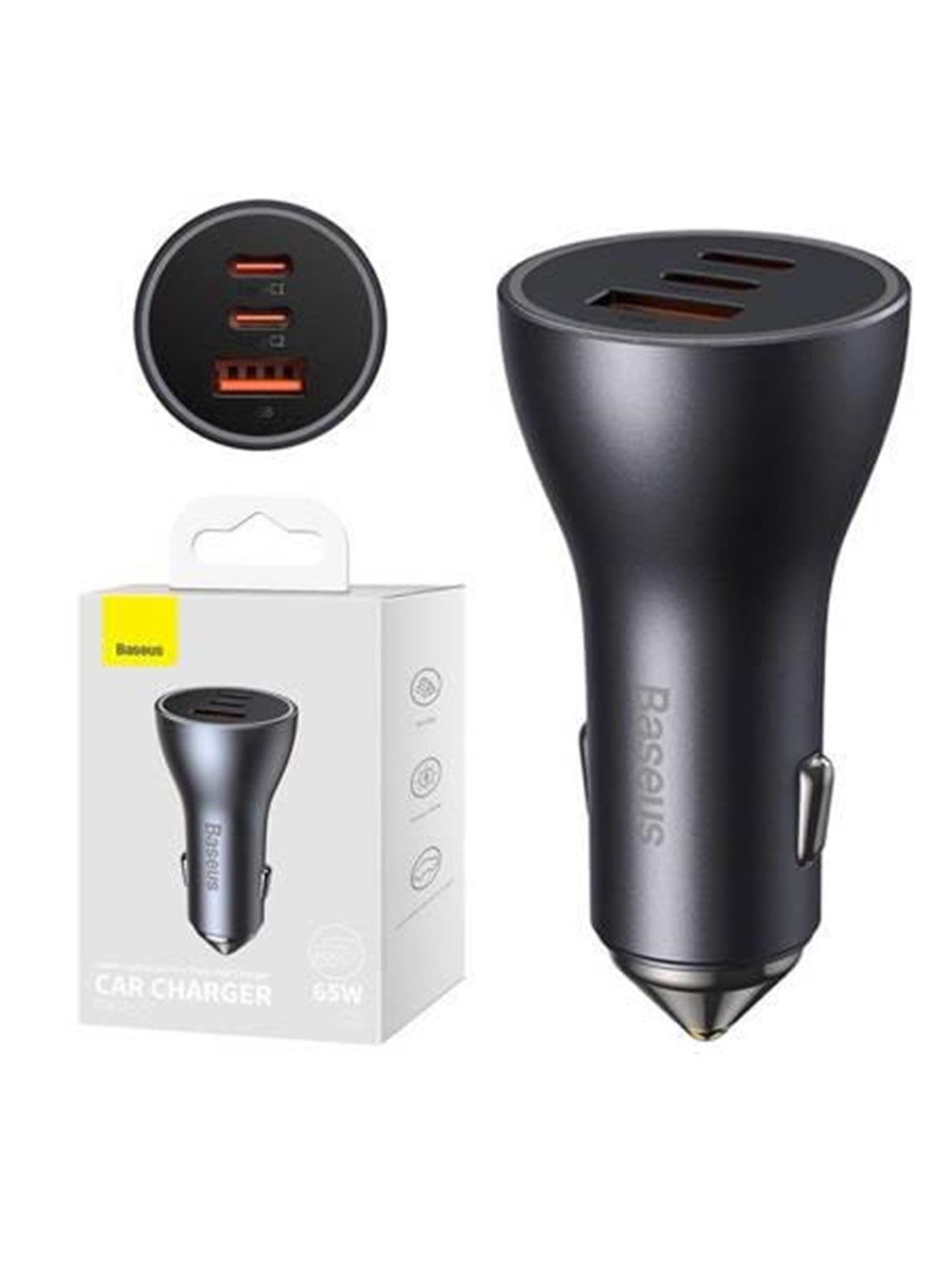 Baseus Car charger Golden Contactor Pro 2x USB-C 1x USB 65W (grey)