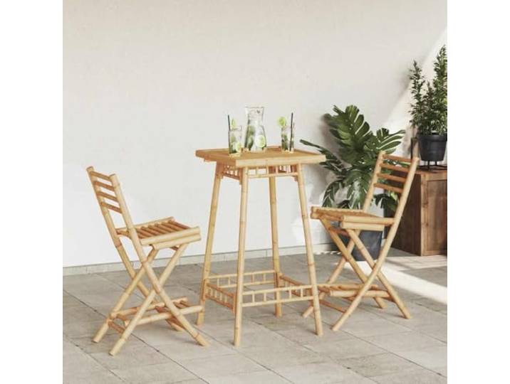 TUERYAFEK Bambus Barhocker Klappbar 2 STK. mit Fußstütze Garten, Terrasse, Balkon, wasserbeständig, Rückenlehne, Latten-Design, platzsparend
